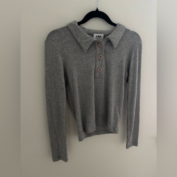 Revolve LNA Ribbed Marta Collared Top in Gray NWT - Picture 5 of 8